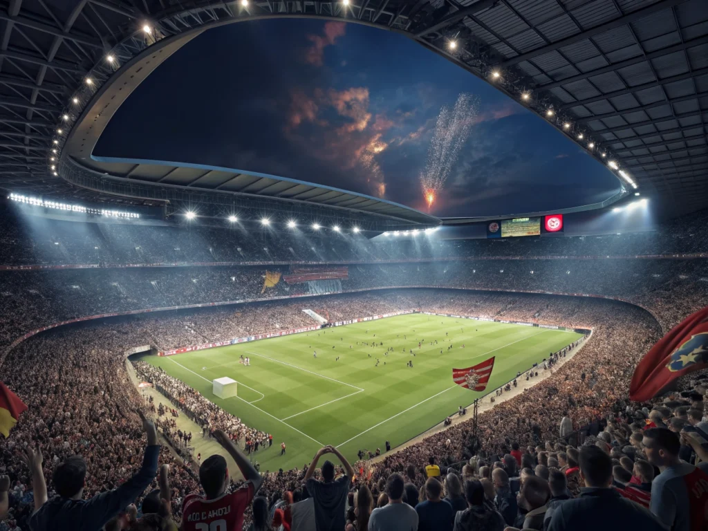 Fans celebrating in a packed stadium, illustrating how to buy Champions League final tickets